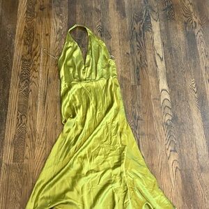 Zara Halter Satin Maxi Dress in Chartreuse